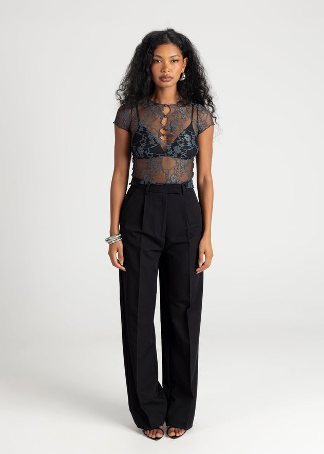 Scarlett Sheer Lace T-Shirt Steel Blue