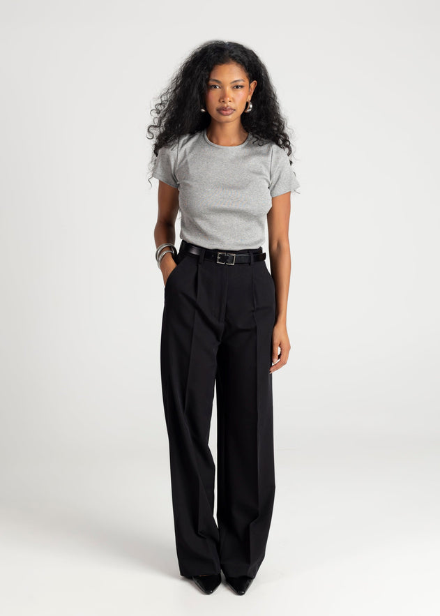 Classic Loose Ribbed T-Shirt Grey
