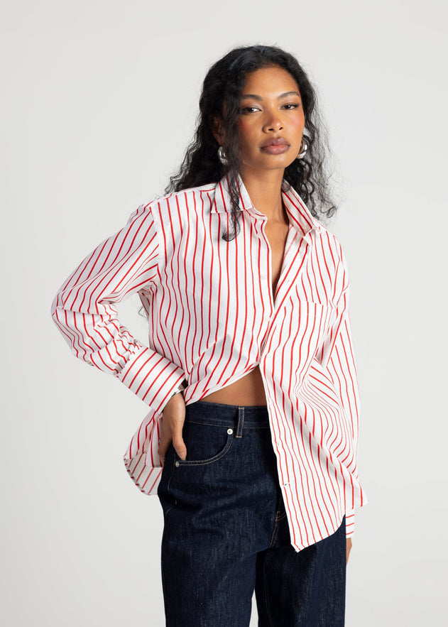 The Boyfriend Shirt Red & White Stripes