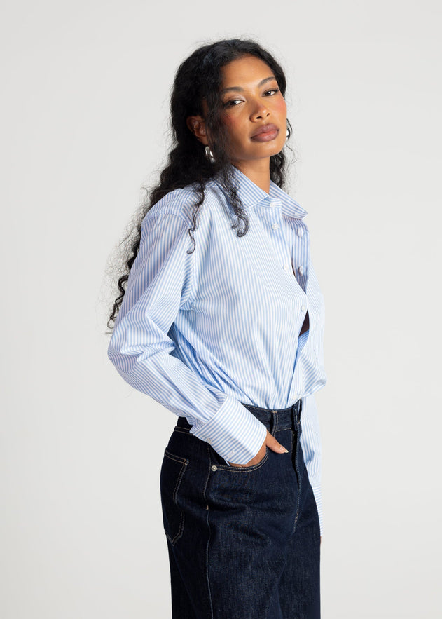 The Boyfriend Oversized Shirt Blue & White Stripes