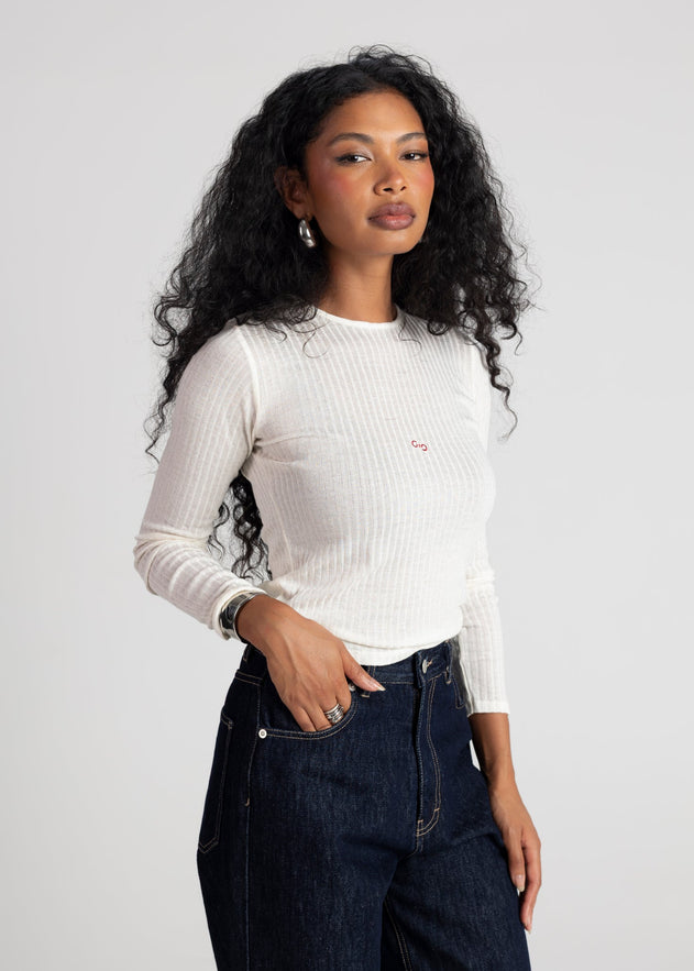 Cherry On Top Embroidered Sweater White
