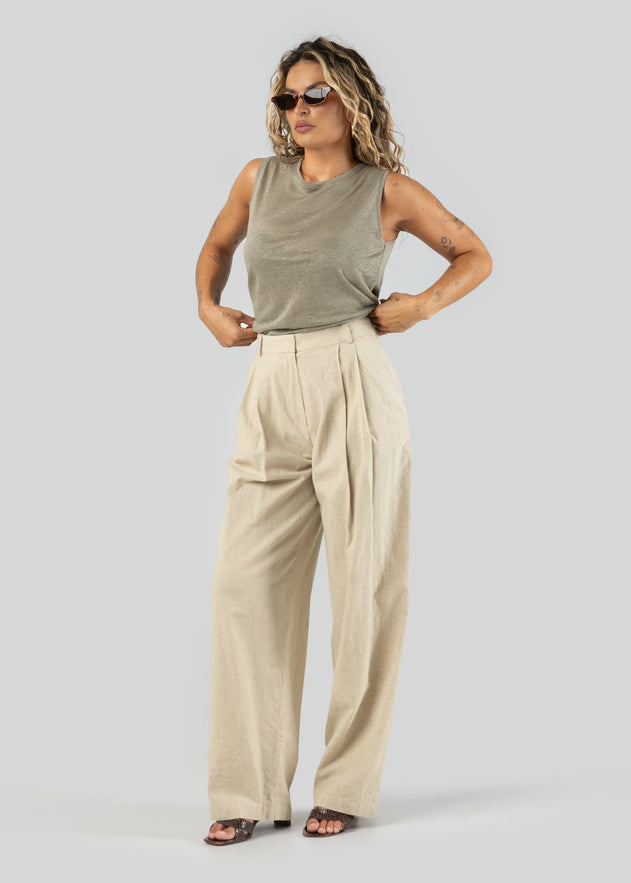 Sleeveless Linen Top Green