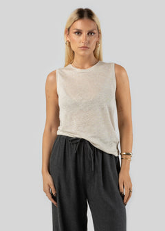 Sleeveless Linen Top Beige