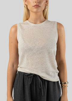 Sleeveless Linen Top Beige