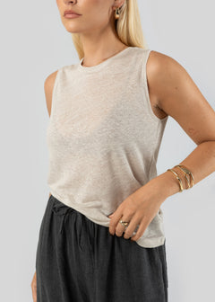Sleeveless Linen Top Beige