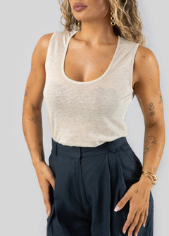 Linen Tank Top Beige