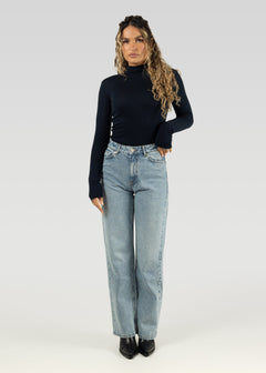 Grace Ribbed Turtleneck Navy Blue
