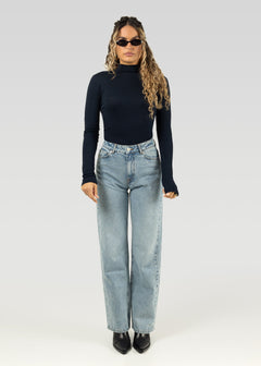 Grace Ribbed Turtleneck Navy Blue