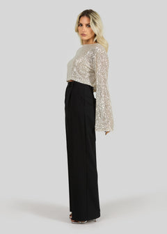 Rue Sequins Long Sleeve Top Champagne
