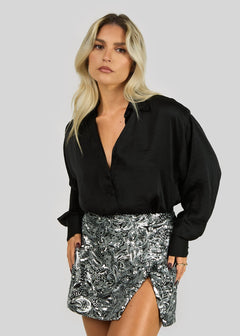 Alix Sequins Wrap Mini Skirt Silver