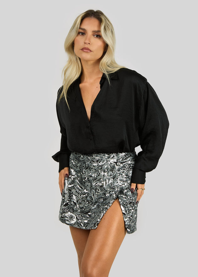 Alix Sequins Wrap Mini Skirt Silver