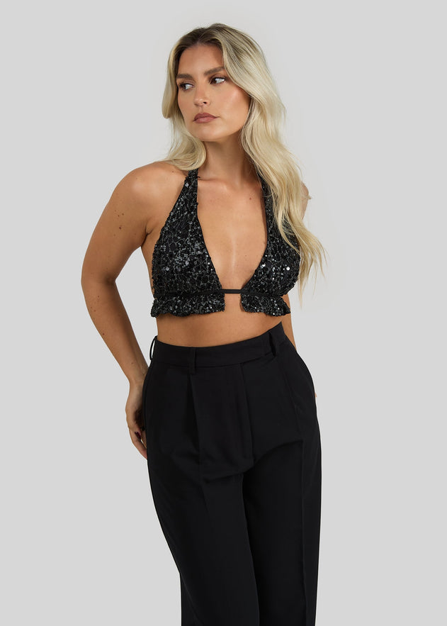 Bindi Sequins Halter Top Black