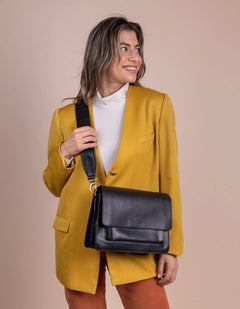 Käännettävä Crossbody Hihna Musta Klassinen Nahka