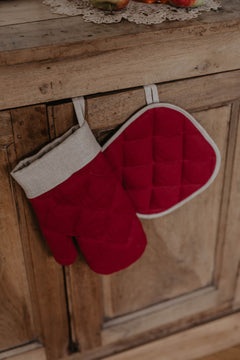 Santa Claus Linen Oven Mitt & Pot Holder Set