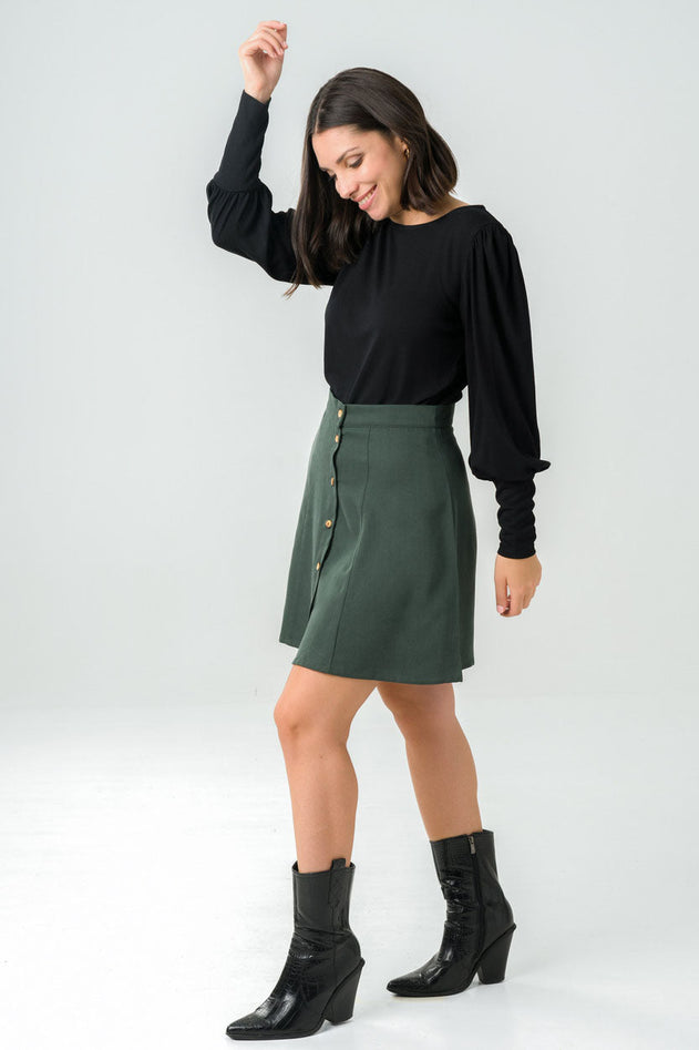 Parrotia Button-up Skirt Green