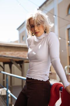 Rib Rollneck Long Sleeve White