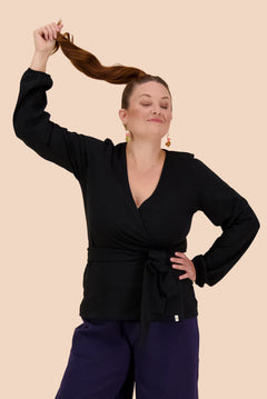 Soft Wrap Blouse Black