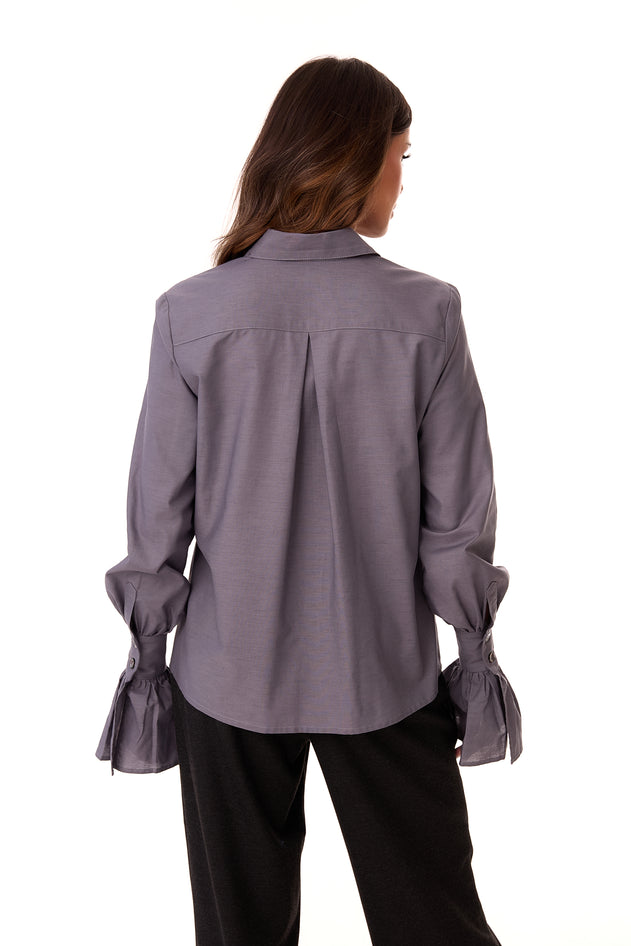 Carmen Ruffle Sleeve Button-Up Shirt Anthracite