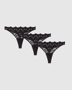 Light Flow Lace Thong Period Underpants 3-Pack Black