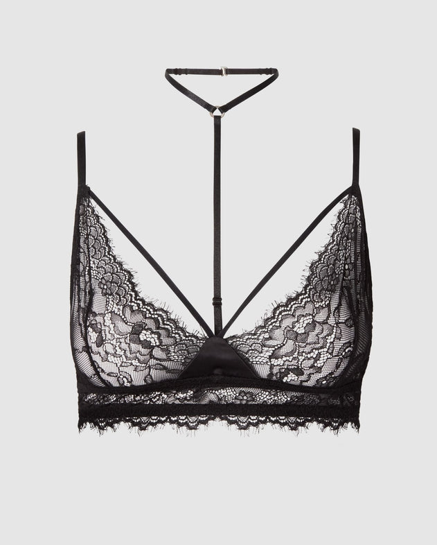 Lace Strappy Triangle Bralette Black