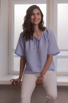 Lila Wide-sleeved Linen Shirt Sky