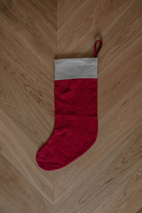 Linen Christmas Stocking With Plain Cuff