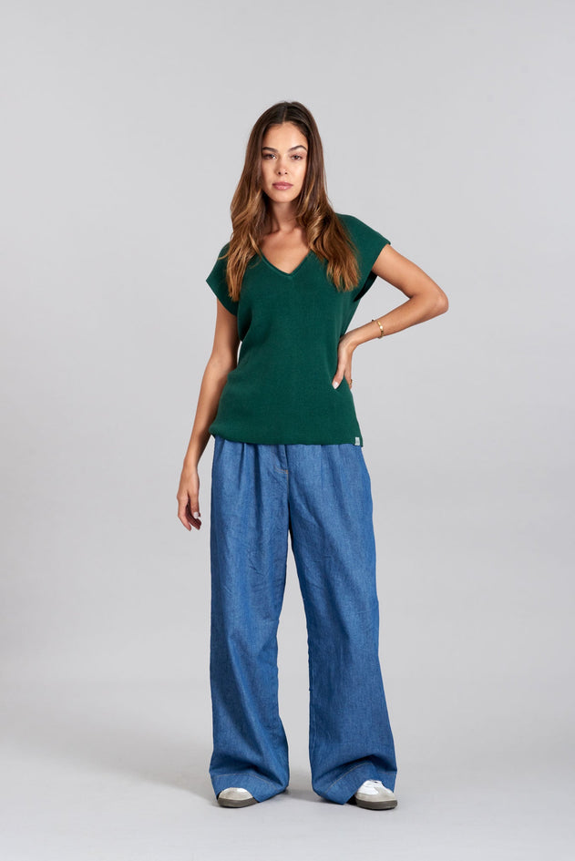 Lola Cotton Trouser Mid Wash Blue