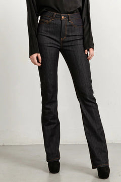 Long Flared Jeans Tobacco Stitch Blue - Studio Heijne