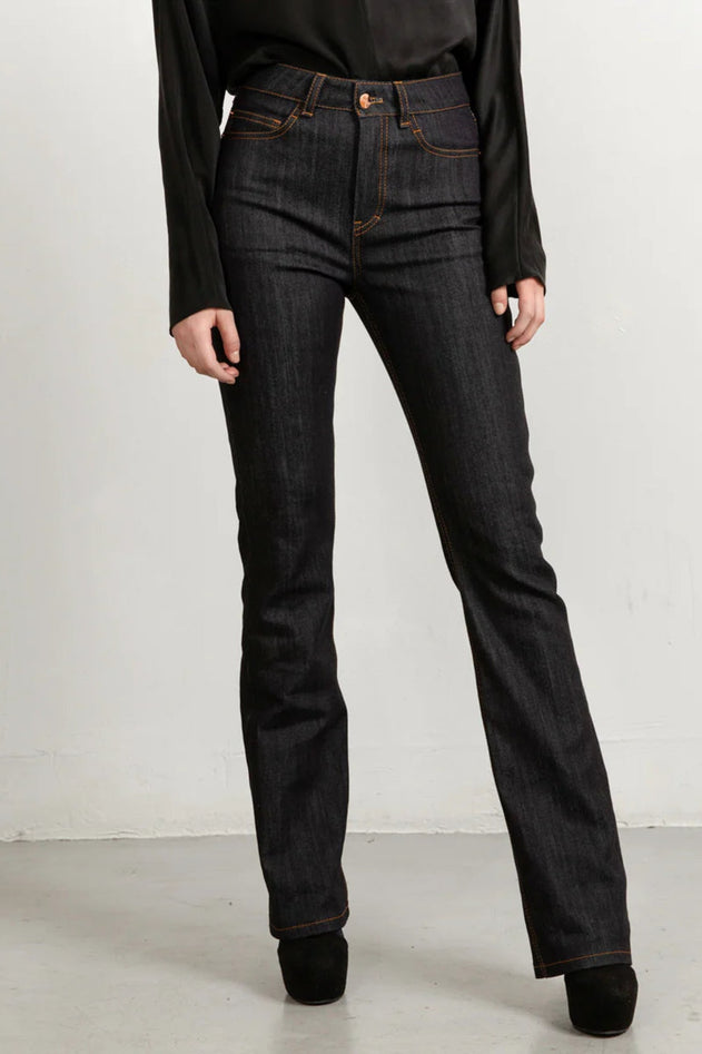 Long Flared Jeans Tobacco Stitch Blue - Studio Heijne