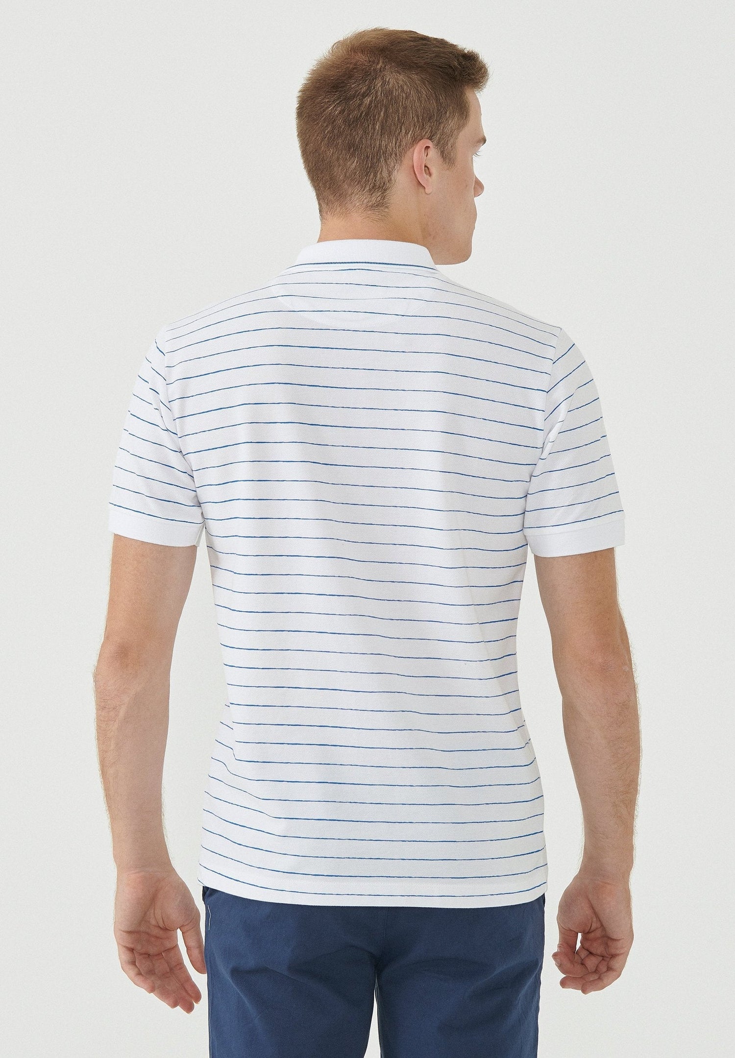Men's Striped Polo Shirt Organic Cotton White