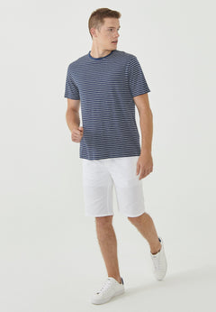 Men's Striped T-Shirt Organic Cotton Linen Blend Navy/Off-White