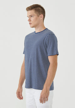 Men's Striped T-Shirt Organic Cotton Linen Blend Navy/Off-White