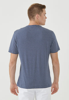 Men's Striped T-Shirt Organic Cotton Linen Blend Navy/Off-White