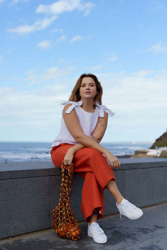 Culottes Linen Trousers Stonewashed Burnt Orange - IVALO.COM