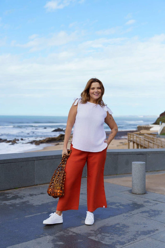 Culottes Linen Trousers Stonewashed Burnt Orange - IVALO.COM