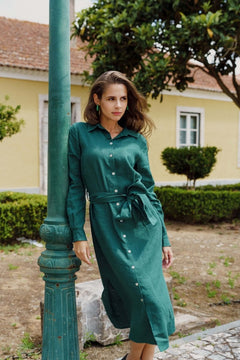Chloe Linen Dress Evergreen - IVALO.COM