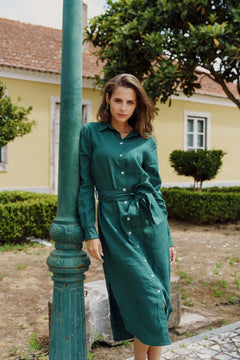 Chloe Linen Dress Evergreen - IVALO.COM