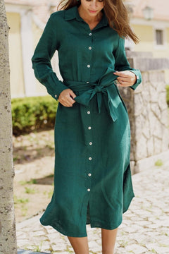 Chloe Linen Dress Evergreen - IVALO.COM