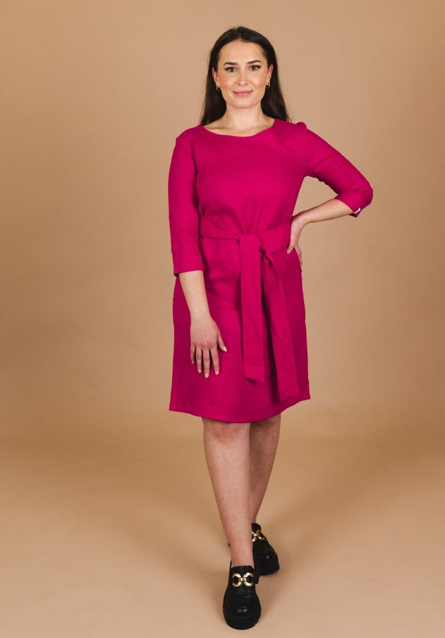 Classic Linen Dress Peacock Pink - IVALO.COM
