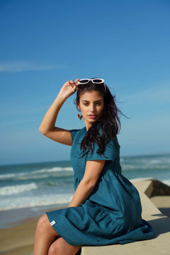 Linen Layered Dress Crystal Teal - IVALO.COM