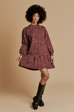 Ruffle Mekko Wild Dots Burgundi