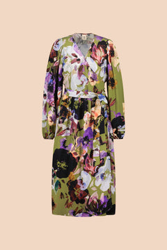 Wrap Midi Dress Olive Anemone