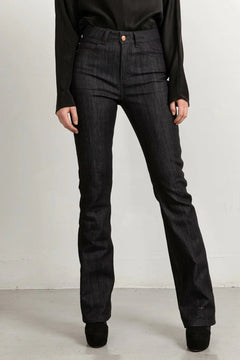 Long Flared Jeans Matching Stitching Blue - Studio Heijne