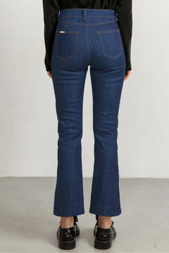 Flared Cropped Jeans Sand Stitch Mid Blue - Studio Heijne