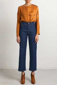 Wide Leg Jeans Sand Stitch Mid Blue - Studio Heijne