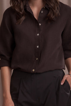 Lilly Linen Collar Shirt Dark Chocolate