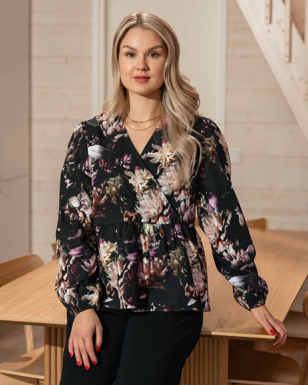 Toive Half-Wrap Shirt Peony Farm Black