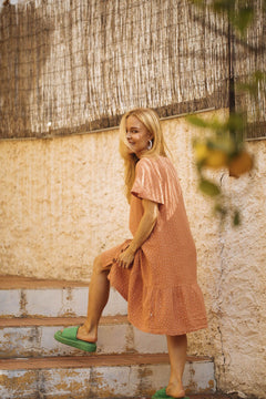 Frill Button Dress Vintage Leaf