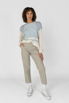 Block Stripe Knit Off-White/Light Blue