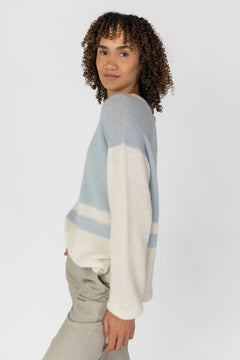 Block Stripe Knit Off-White/Light Blue